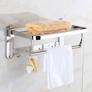 Garbnoire Lavish 1.5 feet Stainless Steel Folding Towel Rack | Towel Stand | Towel Hanger | Towel Holder | Rack Shelf | Bathroom Accessories (Round) (18 INCH) Silver Towel Holder