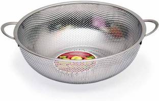 Fing Stainless Steel Kitchen Fruit Vegetable Rice Washing Baskets Strainer Drainer with Handle - Silver Collapsible Strainer