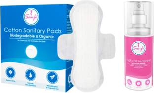 Sanfe Combo Biodegradable Super Soft Cotton Sanitary Pads - 12 Pieces, Regular Day Pads with pH Balanced Intimate Wash for Women -100ml