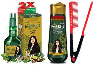 Kesh King hair oil 300ml and shampoo 200ml with Red hair comb
