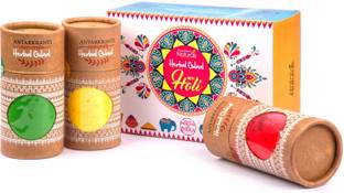 Antarkranti Naturals 3 IN 1 Red, Yellow, Green Herbal Gulal Gift Set Holi Color Powder Pack of 3