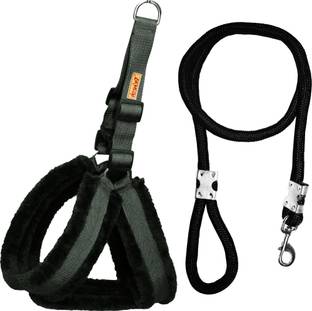 Petshop7 Premium Quality Fur Padded Nylon Dog Harness & Leash Rope 1 inch - (Chest Size Adjustable - 28-33 inch) Dog Harness & Leash