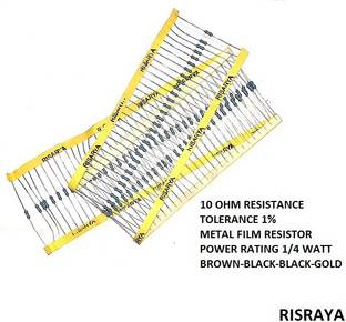RISARYA 10 OHM RESISTANCE,100PCS,MFR,1%,1/4 W,FIXED RESISTOR Fixed Resistor