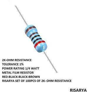 RISARYA 2K-OHM RESISTANCE,100PCS,1%,MFR,1/4 W,FIXED RESISTOR Fixed Resistor