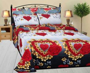 NIKII CREATION Cotton Double Flat 122 TC Embroidered Bedsheet