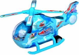 Kidz N Toys Musical Fighter Helicopter Aircraft Toy for Kids. | with Colorful 3D Light Effects and Sound. | 360 Degree Rotation. | Bump and GO Action Toys