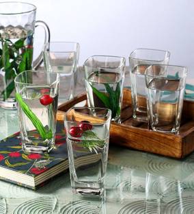 SkyKey (Pack of 6) Imported Transparent Tableware Crystal Clear Water & Juice Glasses - (Set of 6) Glass Set Water/Juice Glass
