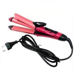 M J CAPTURE 2in1 Professional Solid Smooth Ceramic Hair Curler Curling Iron Rod Travel Hair Straightener Flat Hair Iron Instant Heat Up Salon Approved Anti-Static Styling Roller 45W Hair Styler (Pink) Hair Straightener Brush