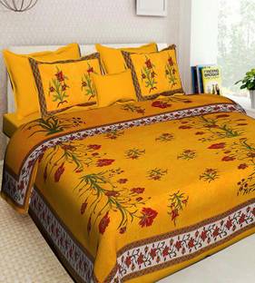 RAJDEVI JAIPUR PRINTS 144 TC Cotton Double 3D Printed Flat Bedsheet