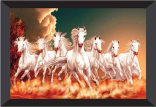 saf Vastu 7 Horses Framed Large Digital Reprint 13.5 inch x 19.5 inch Painting