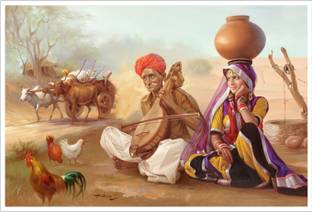 Rajasthani Vilage Panihari Modern Art Paper Poster Paper Print