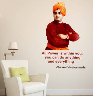 WALLSTICK 80 cm Vivekananda With Quotes Removable Sticker