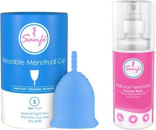 Sanfe Reusable Menstrual Cup Small - 1 Unit With Intimate wash -100 ml