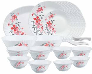 Larah by Borosil Pack of 33 Opalware Fiore Dinner Set