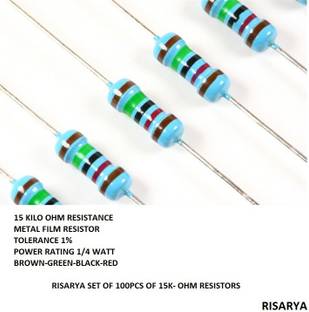 RISARYA 15K-OHM RESISTANCE,100PCS,1%,MFR,1/4 W Fixed Resistor