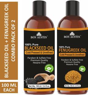 Bon Austin Premium Blackseed Oil & Fenugreek Oil - Cold Pressed & Unrefined Combo pack of 2 bottles of 100 ml(200 ml)