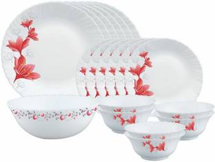 Larah by Borosil Pack of 19 Opalware Ruby Dinner Set