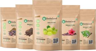 HerbsLand Combo of-Amla Reetha Shikakai Hibiscus & Bhringraj Powder for Hair Pack