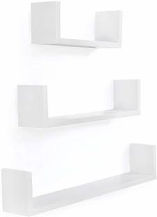 Karam Collections Wall Shelf, Set of 3 (Lacquer Finish, White) Engineered Wood Display Unit