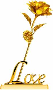 SURAS 24 K GOLDEN ROSE Gold Rose Artificial Flower  with Pot
