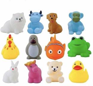 ZZ ZONEX 12 Piece Toddler Baby Bathtub Bathing Chu Chu Squeeze Bath Toys Non-Toxic BPA Free, Animal Shape Bath Toy