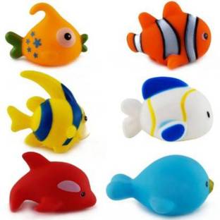 prisma collection Chu Chu Bath Toys for Baby Aquatic Fish Animals Set of 6 Non Toxic BPA Free Toy ( Multicolor ) Bath Toy