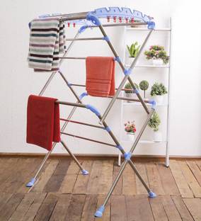 FLIPZON Steel Floor Cloth Dryer Stand Stainless Steel - Sumo - Pre-Assembled, Foldable (Make in India) - Blue & Silver