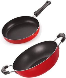 NIRLON Nirln Non-Stick Gas Compatible Aluminium Kitchenware Combo Gift Set Item with Bakelite Handle, Multicolor, 2.6mm_FP11_KD12 Non-Stick Coated Cookware Set