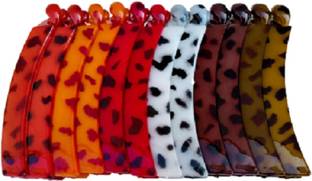 Mahi Global Multicolour Plastic Printed Solid Banana Hair Clips for Women, Pack of 12 Banana Clip