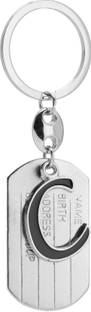Relicon Alphabet Letter C (Design-40) Silver Black Metal Keychain for Car Bike Men Women Keyring Key Chain