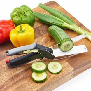 VENTUOS 2 in 1 Clever Knife and Cutting Board Premium Quality Stainless Steel Blades Set for Picture Perfect Vegetables, Fruit, Cheese & Meat Slices (Black) Vegetable & Fruit Slicer