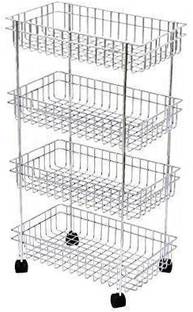 Premsakhi Stainless Steel 4 Layer Onion Potato Stand for Kitchen Fruit Vegetable Stand Steel Kitchen Trolley