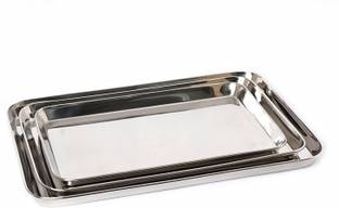 एम्फायर Deep Tray (Rectangle), Sizes 1, 2 & 3, 18.5x29.5 cms, 22x32.9 cms & 25.5x36.9 cms (Pack of 3, Stainless Steel) ट्रे