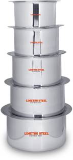 LIMETRO STEEL High Quality Stainless Steel Heavy 22 Gauge Cook and Serve Use Steel tope set with lid Tope Set with Lid 1 L, 1.5 L, 2 L, 2.5 L, 3 L capacity 25 cm diameter