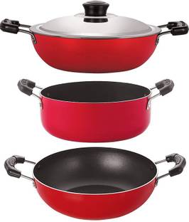 NIRLON Non-Stick 3 Piece Gas Compatible Odor Free Cookware Combo Offer Set Non-Stick Coated Cookware Set