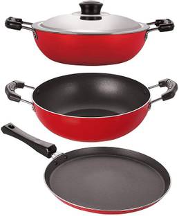 NIRLON 3 Layer Non-Stick Pfoa Free Tawa Kadhai Combo Kitchenware Gift Set Offer Non-Stick Coated Cookware Set
