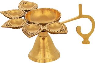 SBBCO Dhanteras Brass Puja Camphor Burner Lamp Panch Aarti - 5 Face For Puja Brass Table Diya