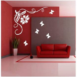 shine interiors Wall Stencil Design Flower Design With Butterfly Reusable Sheet Plastic Sheet PVC. Flower With Butterfly Stencil