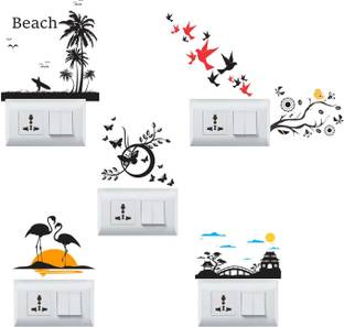 DivineDesigns 13 cm Beack & Birds Switch Board Sticker ( A Set of Switchboard Stickers ) Self Adhesive Sticker