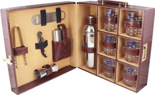 BLB Borsi leathers 6 glasses brown bar set premium bottle Opener handy-GPBRC003 12 - Piece Bar Set