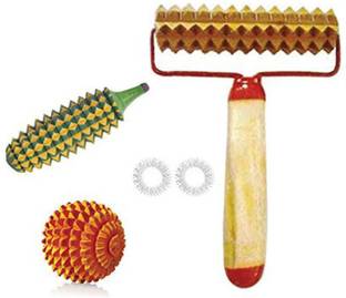 Acufit ACU05 Acupressure Massager Tools Combo Kit With Wooden Handle Roll + Ball + Karela + 2 Massage Rings For Stress And Pain Relief Acupressure Kit Massager