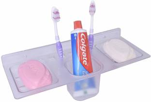 Bathly ABS Plastic 4 in 1 Multipurpose Kitchen/Bathroom Shelf/Paste-Brush Stand/Soap Stand/Tumbler Holder/Bathroom Accessories