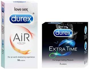 DUREX AiR Ultra Thin 10s + Extra Time Climax Delay 3s (10s + 3s = 13 Condoms) Value Passion Raja Combo Condom