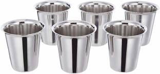 EMPHIRE (Pack of 6) Stainless Steel Glass Set (6 pieces, 7.5cm dia, South Indian Design) Glass Set Water/Juice Glass