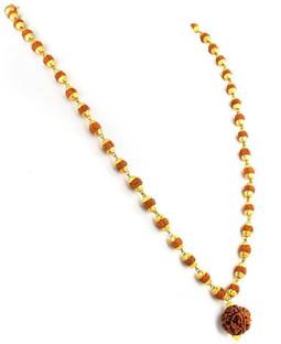 Green Spiritual 36+1 Big Rudraksha Mala with Golden Cap for Unisex Wood Chain