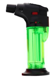 TrustShip Windproof Turbo Jet Flame Cigarette Cigar Lighter with Stand, Flame Lock Button and Flame Adjustable Button | Green, Refillable Butane Gas Pocket Lighter