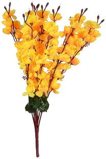 KOONIV Artificial Orchid Flower Bunch For Home Decor -22inch Yellow Orchids Artificial Flower