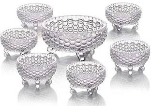 DRV SALES Glass Dessert Bowl pineapple shape glass bowl set pack of (7) big bowl - ( 500 ) ml small bowl -( 200 )