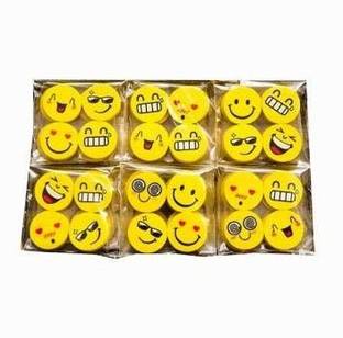 MOREL LOVELY HAPPY FUNNY SMILEY ERASERS/RUBBER BIRTHDAY RETURN GIFTS FOR KIDS (PACK OF 24 PCS ERASERS / 6 PACKETS) NON-TOXIC ERASER (SET OF 4, YELLOW) Non-Toxic Eraser