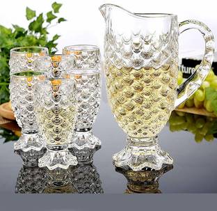 HKC HOUSE (Pack of 7) glass jug (1.5L) and set of 6 glass (250ml) Glass Set Water/Juice Glass